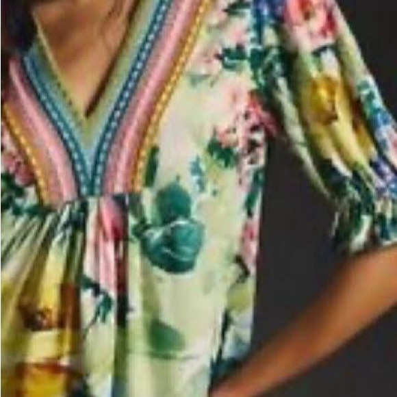 Anthropologie Bl-nk London Stephanie Top Green Floral Size Medium EUC - Picture 8 of 9